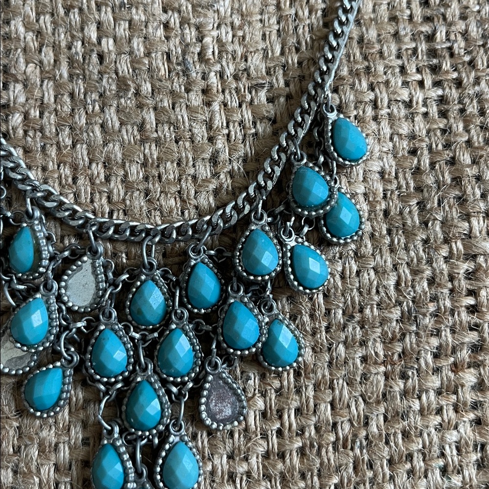 Turquoise color Teardrop Statement Waterfall Necklace Women Jewelry festival - Picture 4 of 5